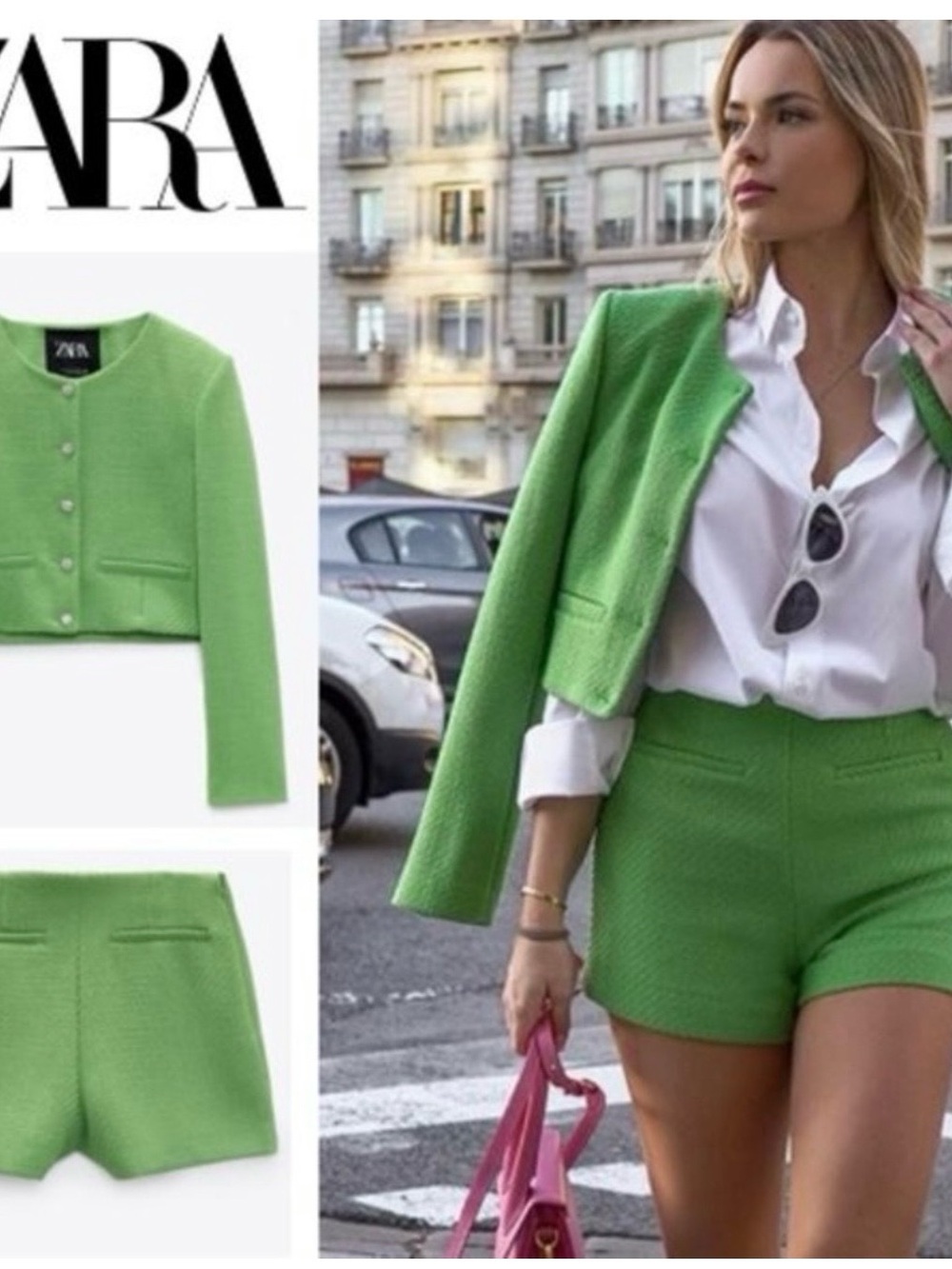 Zara Lime Green Textured Two-Piece Set